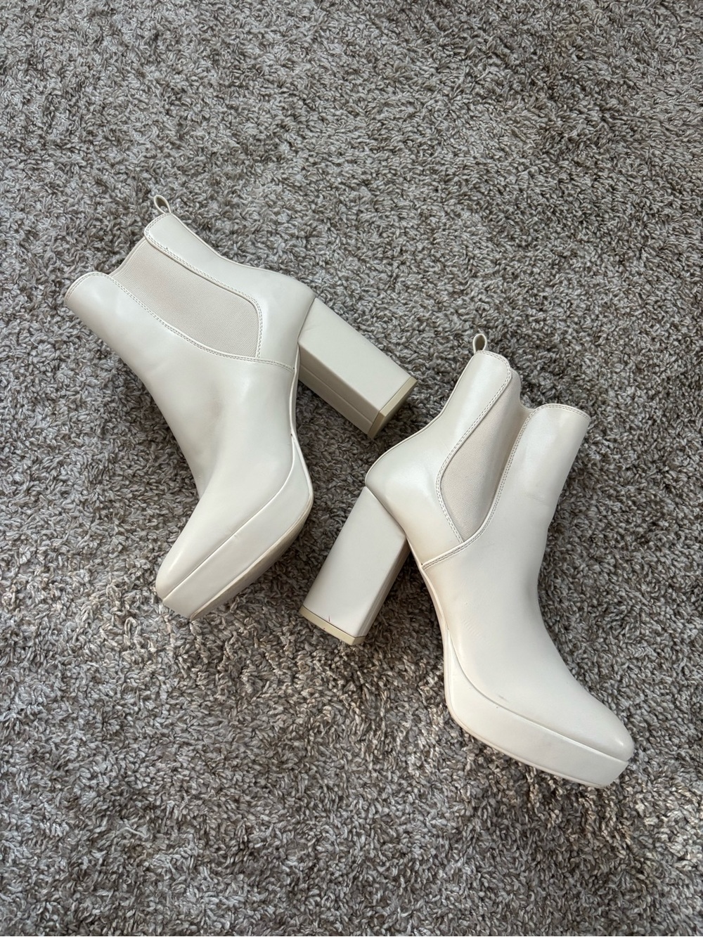 MIA Cream Platform Block Heel Chelsea Boots